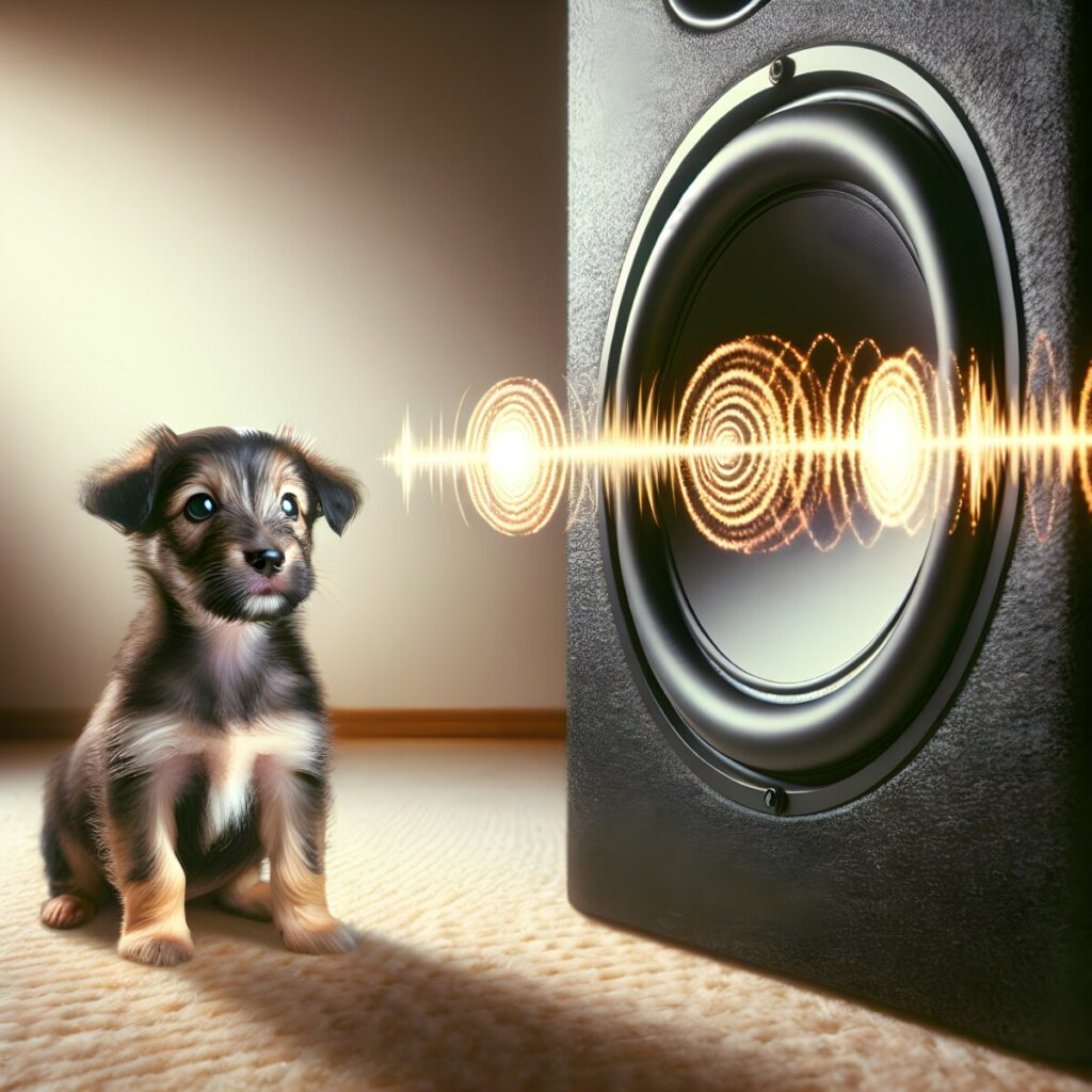 a-puppy-listening-to-a-subwoofer